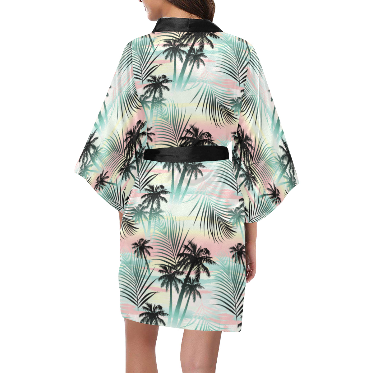 Palm Tree Pattern Print Design A03 Women's Short Kimono