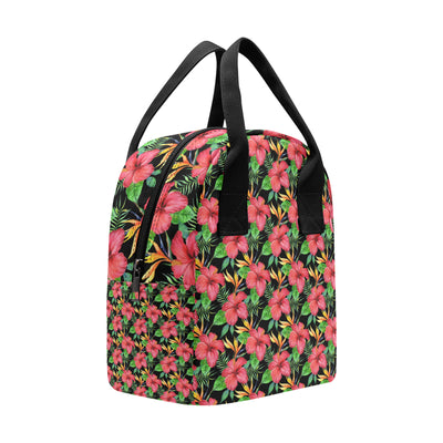 Red Hibiscus Pattern Print Design HB07 Insulated Lunch Bag