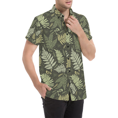 Fern Leave Green Print Pattern Men's Short Sleeve Button Up Shirt