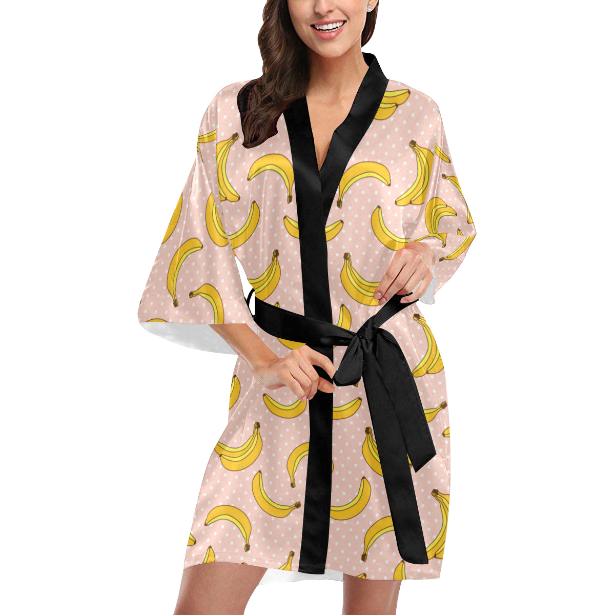 Banana Pattern Print Design BA06 Women's Short Kimono