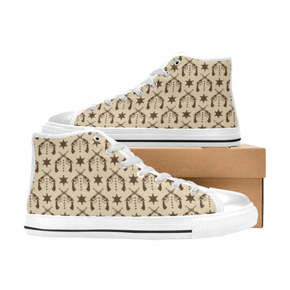 Western Cowboy Print Design LKS302 High Top Women's White Shoes