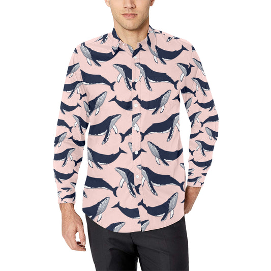 Humpback Whale Pattern Print Design 02 Men's Long Sleeve Shirt