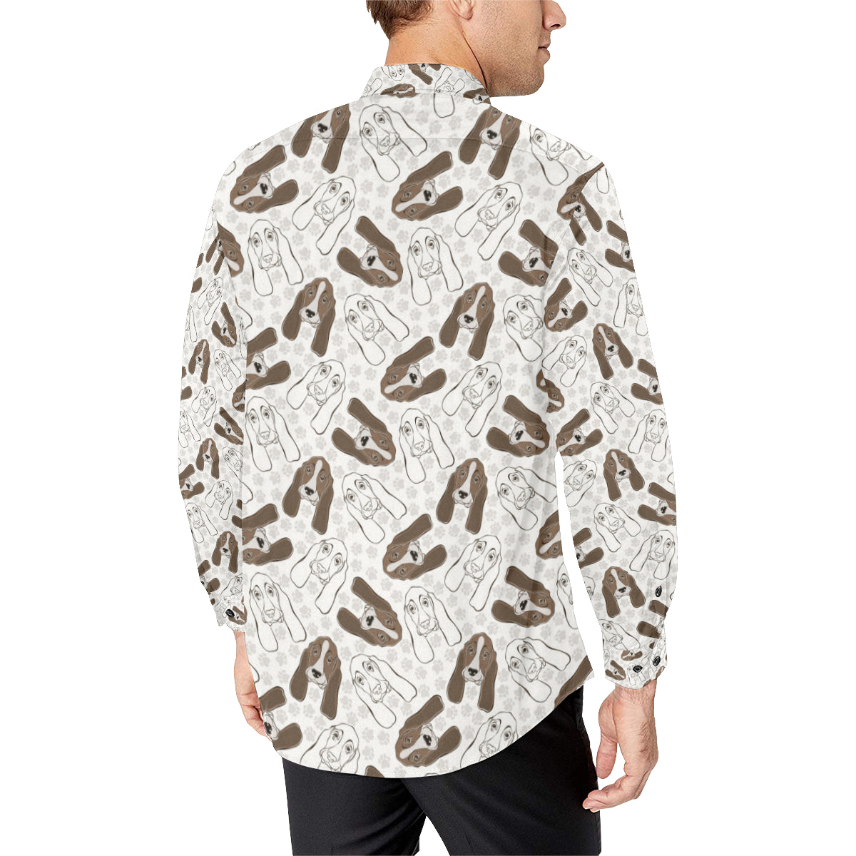 Basset Hound Pattern Print Design 01 Men's Long Sleeve Shirt