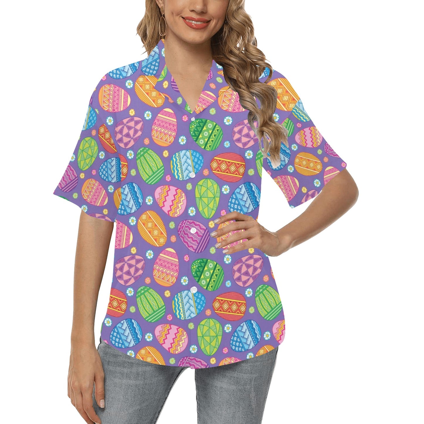 Easter Eggs Pattern Print Design RB010 Women's Hawaiian Shirt