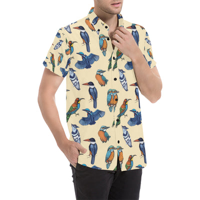 Kingfisher Bird Pattern Print Design 04 Men's Short Sleeve Button Up Shirt