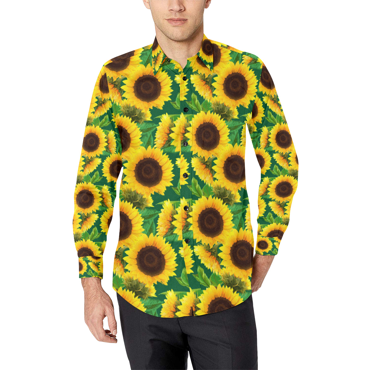 Sunflower Pattern Print Design SF02 Men's Long Sleeve Shirt
