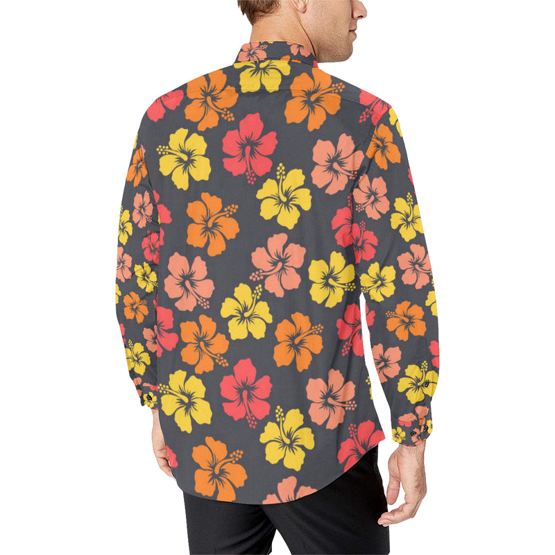 Hibiscus Pattern Print Design HB024 Men's Long Sleeve Shirt