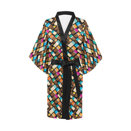 Chocolate Pattern Print Design 02 Women's Short Kimono
