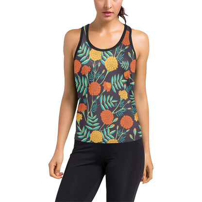 Marigold Pattern Print Design MR01 Women's Racerback Tank Top