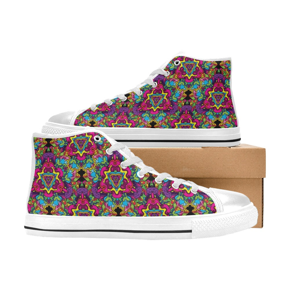 Trippy Print Design LKS303 High Top Women's White Shoes