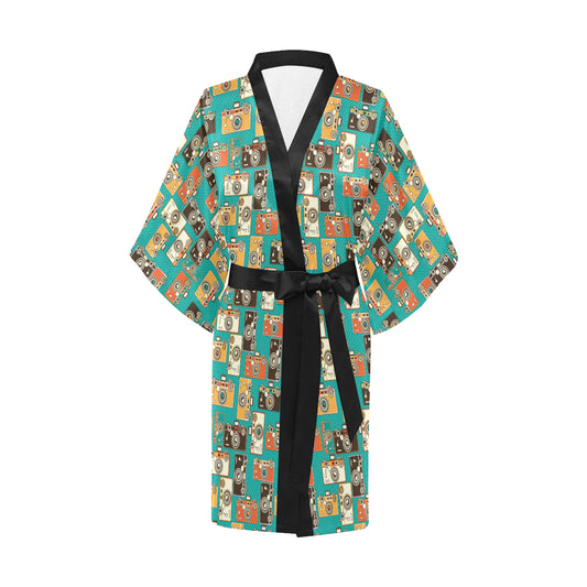 Camera Pattern Print Design 02 Women's Short Kimono