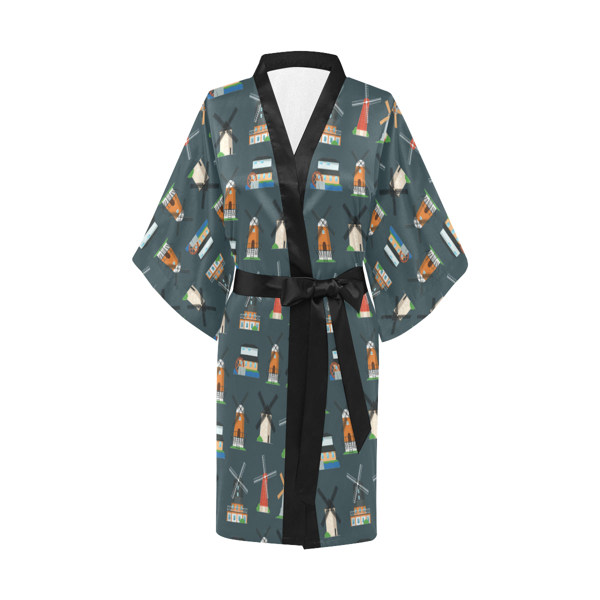 Windmill Pattern Print Design 04 Women's Short Kimono