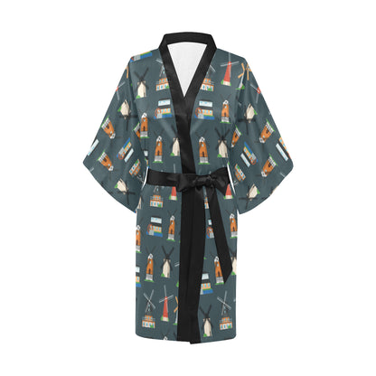 Windmill Pattern Print Design 04 Women's Short Kimono