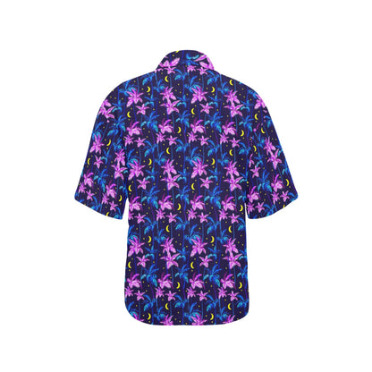 Palm Tree Night Scene Design Print Women's Hawaiian Shirt