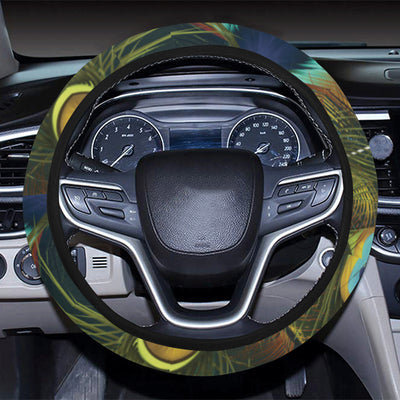 Peacock Feather Pattern Print Design A03 Steering Wheel Cover with Elastic Edge