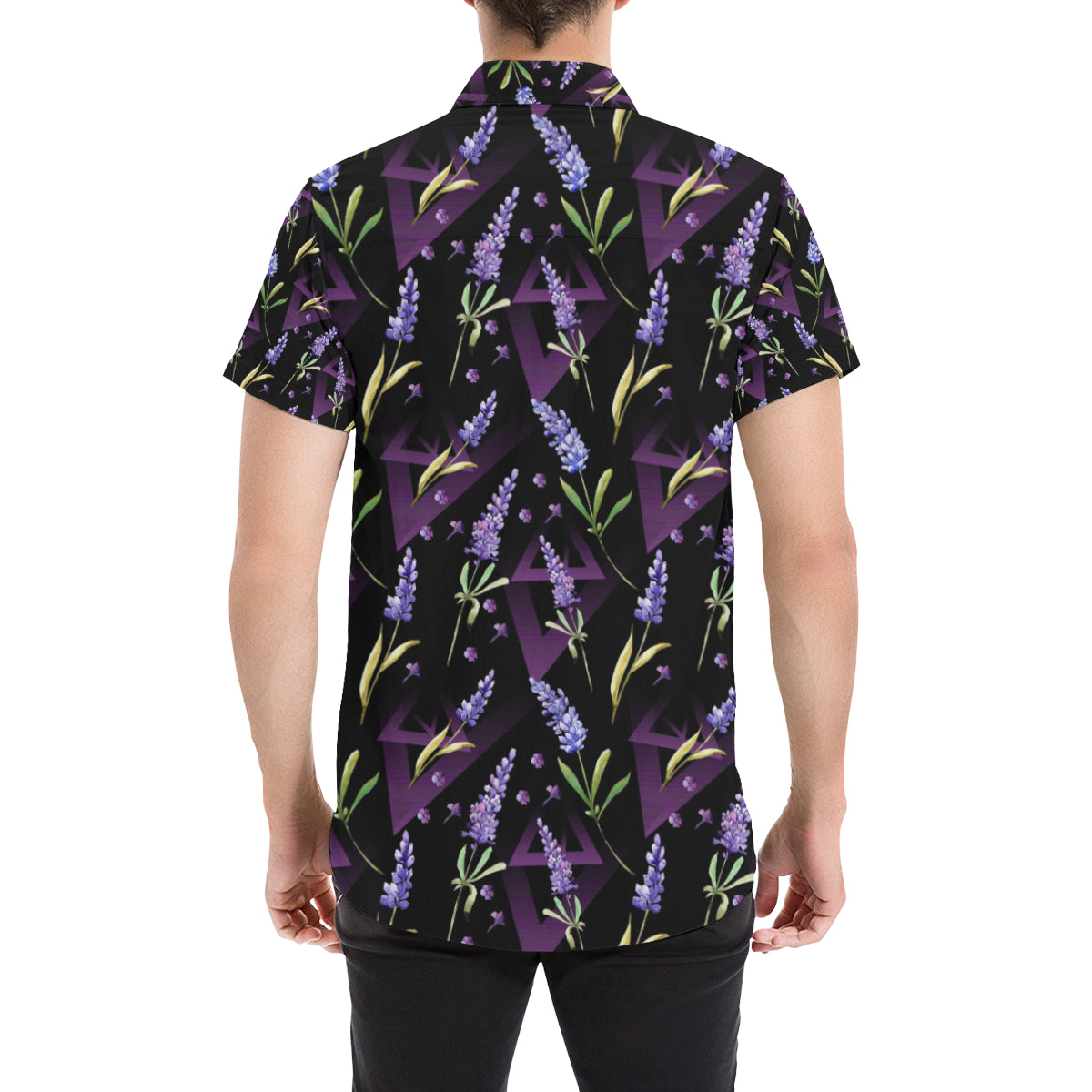 Lavender Pattern Print Design LV07 Men's Short Sleeve Button Up Shirt