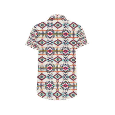 Indian Navajo Art Themed Design Print Men's Short Sleeve Button Up Shirt