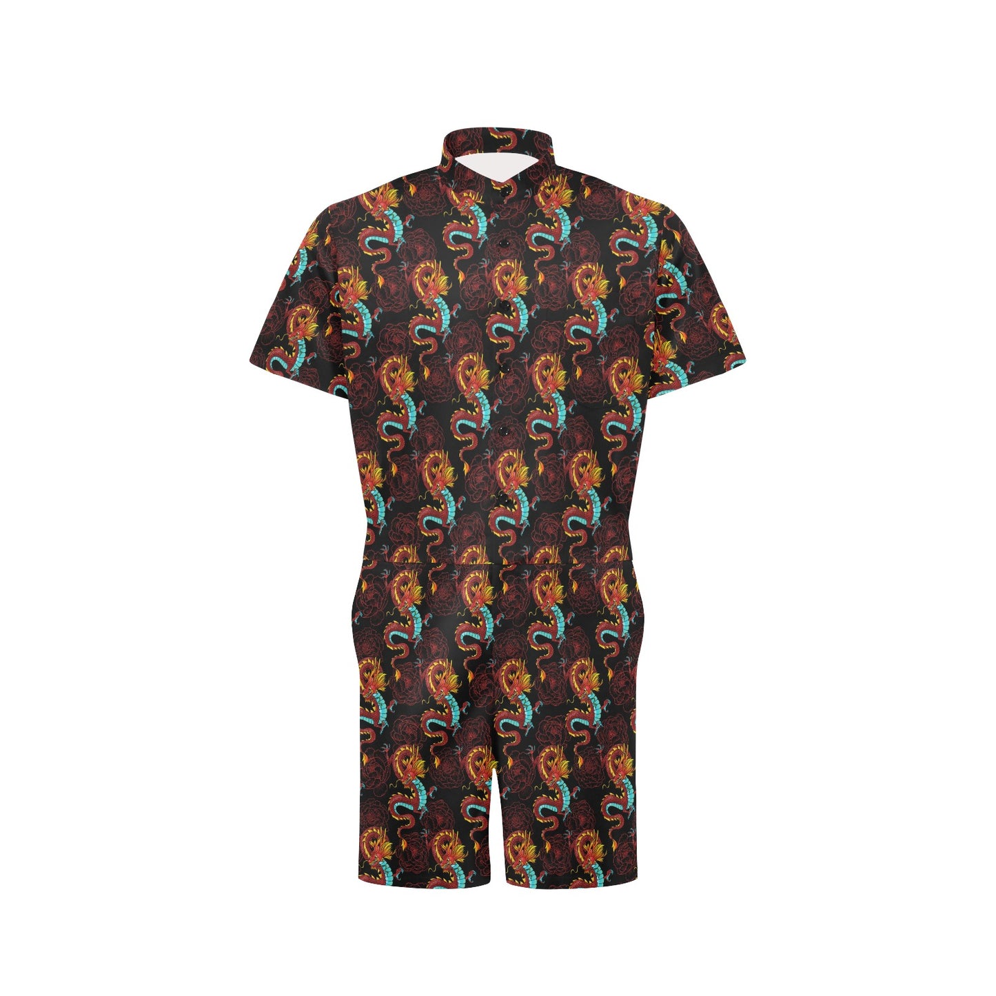Chinese Dragons and Peonies Design Men's Romper