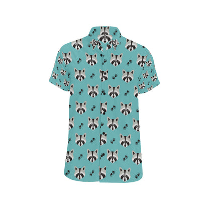 Raccoon Pattern Print Design A01 Men's Short Sleeve Button Up Shirt
