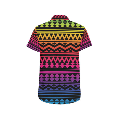 Rainbow Tribal Pattern Print Design A02 Men's Short Sleeve Button Up Shirt