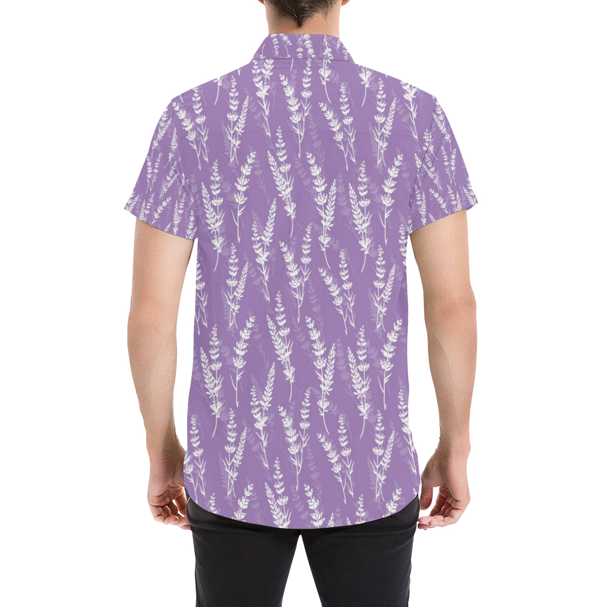 Lavender Pattern Print Design LV08 Men's Short Sleeve Button Up Shirt