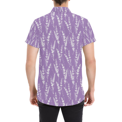 Lavender Pattern Print Design LV08 Men's Short Sleeve Button Up Shirt