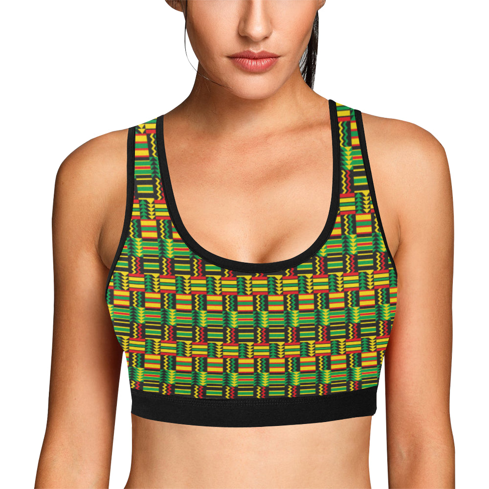 African Zip Zag Print Pattern Sports Bra