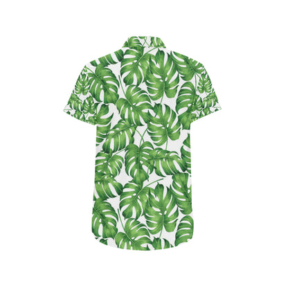 Palm Leaves Pattern Print Design PL08 Men's Short Sleeve Button Up Shirt