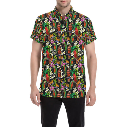 Parrot Design Print Men's Short Sleeve Button Up Shirt