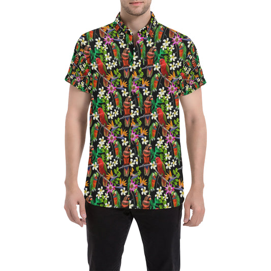 Parrot Design Print Men's Short Sleeve Button Up Shirt
