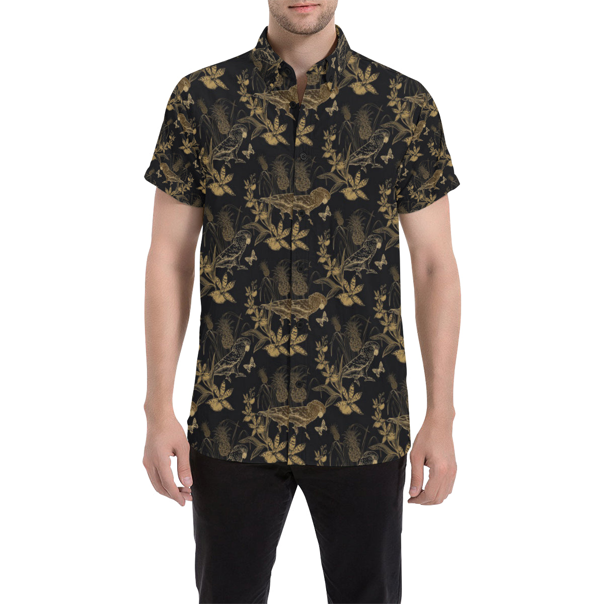 Parakeet Pattern Print Design A05 Men's Short Sleeve Button Up Shirt