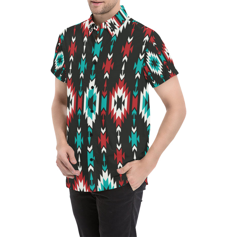 Native Pattern Print Design A08 Men's Short Sleeve Button Up Shirt