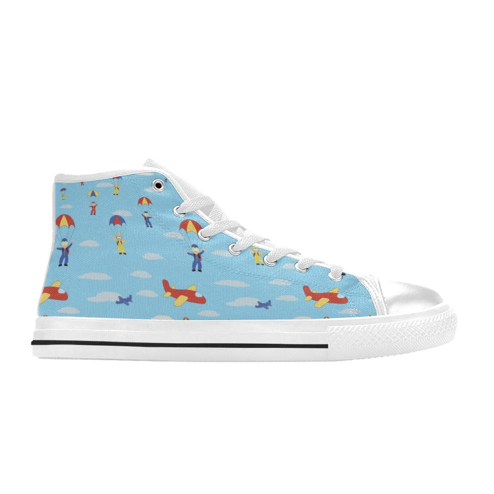Skydiver Print Design LKS304 High Top Women's White Shoes