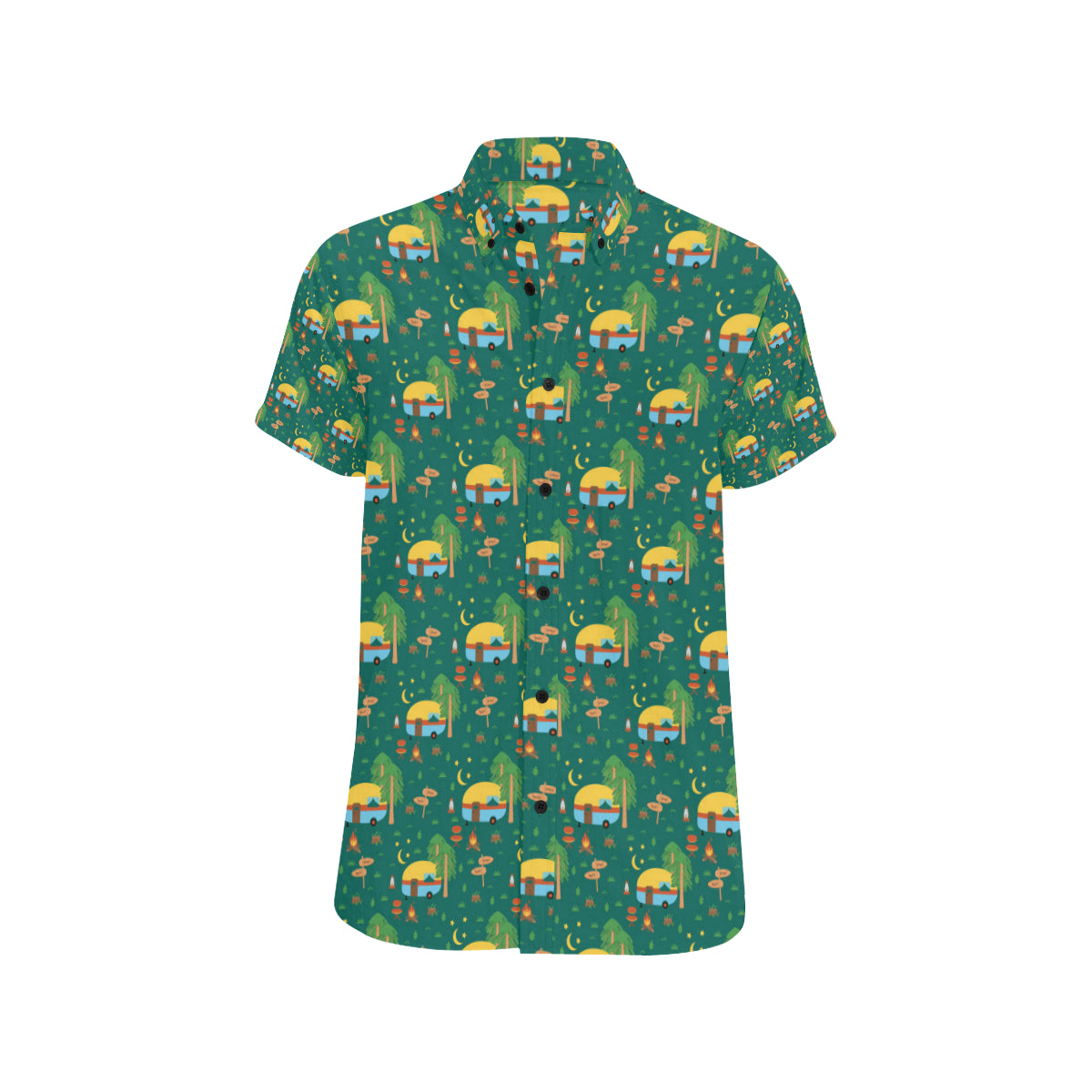 Camping Camper Pattern Print Design 06 Men's Short Sleeve Button Up Shirt
