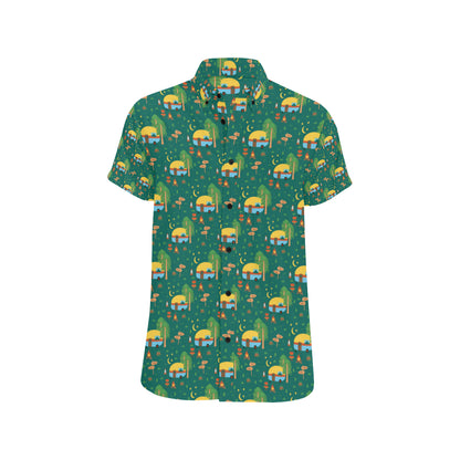 Camping Camper Pattern Print Design 06 Men's Short Sleeve Button Up Shirt