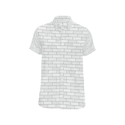 Brick White Pattern Print Design 03 Men's Short Sleeve Button Up Shirt