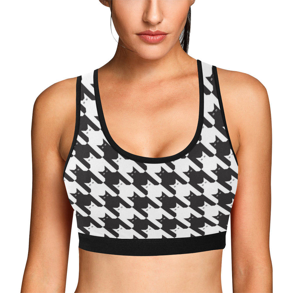 Cat HoundstoothPattern Print Design 01 Sports Bra