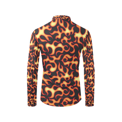 Flame Fire Themed Print Men's Long Sleeve Shirt