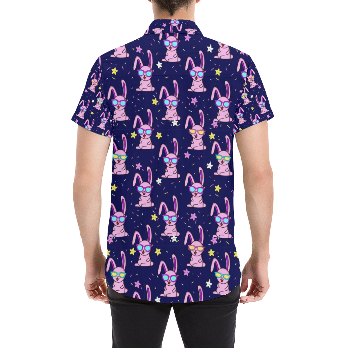 Rabbit Baby Pattern Print Design RB015 Men's Short Sleeve Button Up Shirt