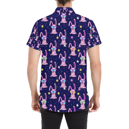 Rabbit Baby Pattern Print Design RB015 Men's Short Sleeve Button Up Shirt