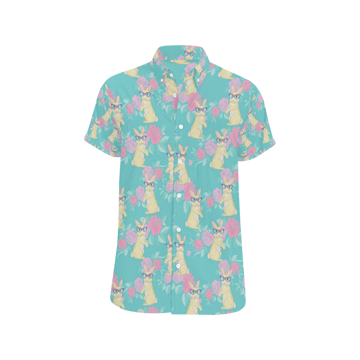 Rabbit Pattern Print Design RB05 Men's Short Sleeve Button Up Shirt