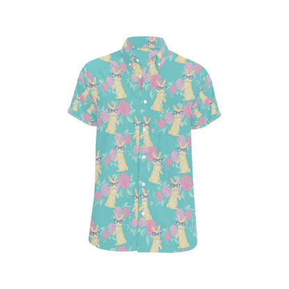 Rabbit Pattern Print Design RB05 Men's Short Sleeve Button Up Shirt