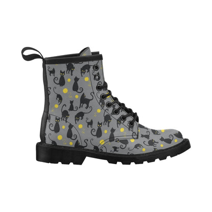 Black Cat Yellow Yarn Print Pattern Women's Boots
