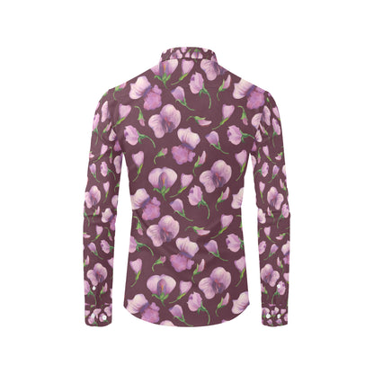 Peony Pattern Print Design PE010 Men's Long Sleeve Shirt