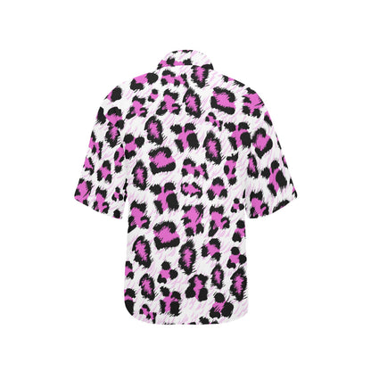 Leopard Pink Skin Print Women's Hawaiian Shirt