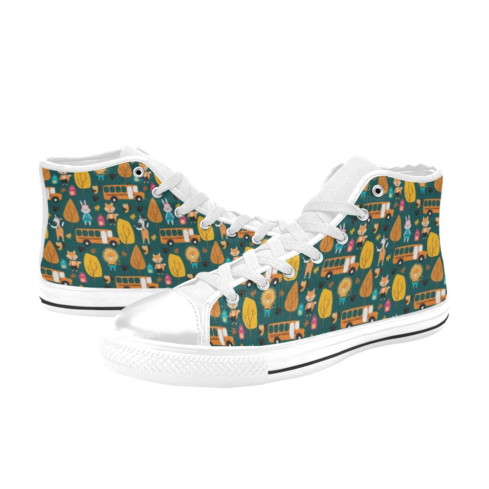 School Bus Print Design LKS309 High Top Women's White Shoes