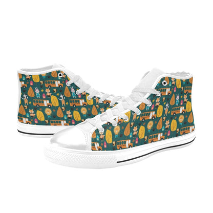 School Bus Print Design LKS309 High Top Women's White Shoes