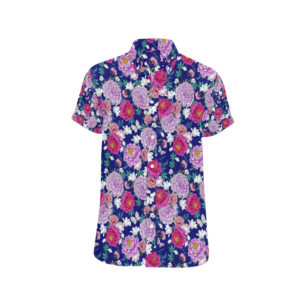 Dahlia Pattern Print Design DH013 Men's Short Sleeve Button Up Shirt