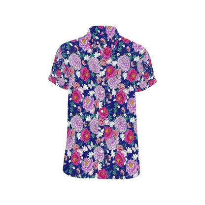 Dahlia Pattern Print Design DH013 Men's Short Sleeve Button Up Shirt