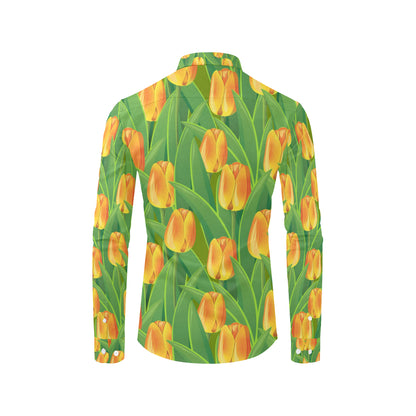 Tulip Orange Pattern Print Design TP07 Men's Long Sleeve Shirt